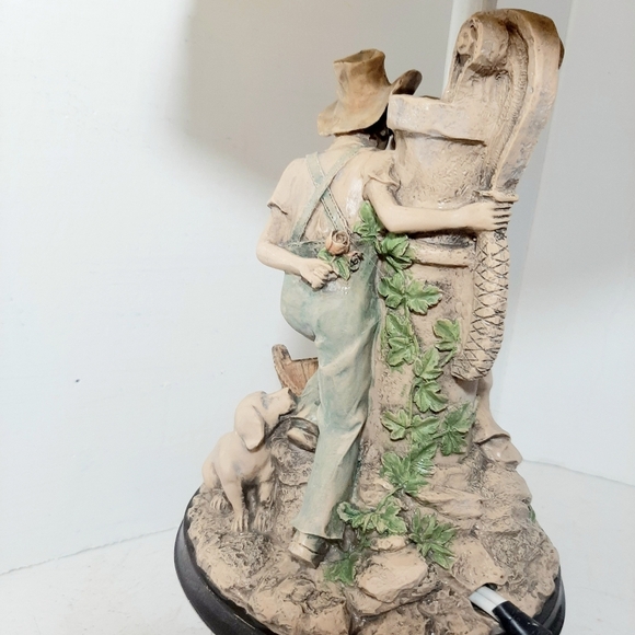 Vintage 6 Panel Relief Shade Boy/Girl/Dog at Waterpump Novelty Lamp. - Picture 5 of 11